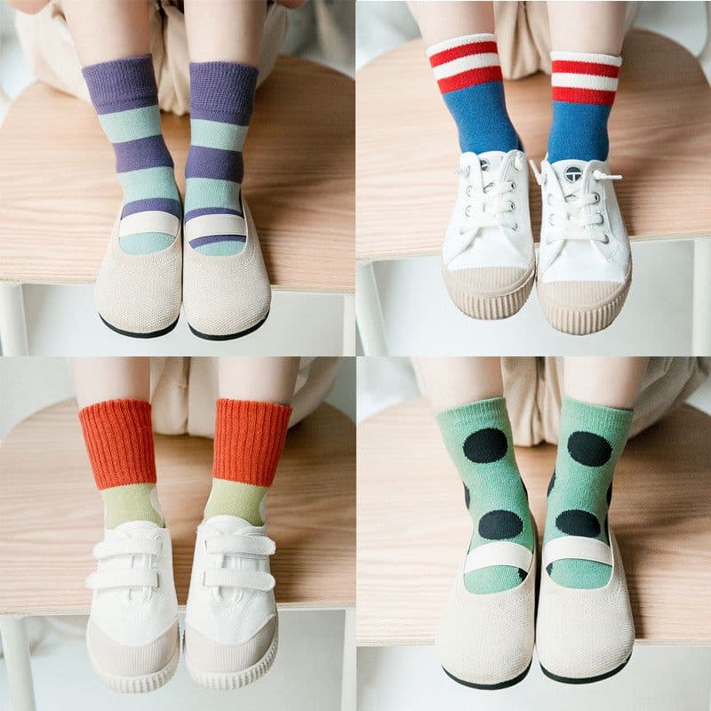 image-Embroidered striped baby socks cute animal baby cotton socks