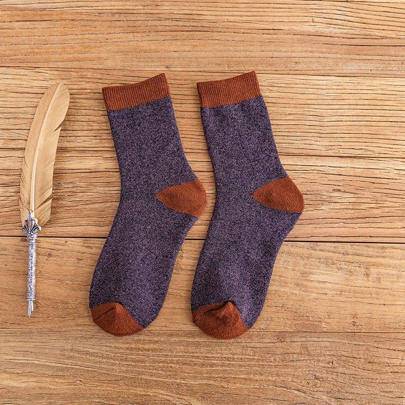 image-Socks men's winter thickened warm double terry socks men's casual cotton medium tube socks rib color matching towel socks