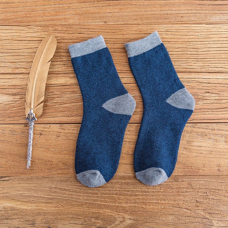 image-Socks men's winter thickened warm double terry socks men's casual cotton medium tube socks rib color matching towel socks