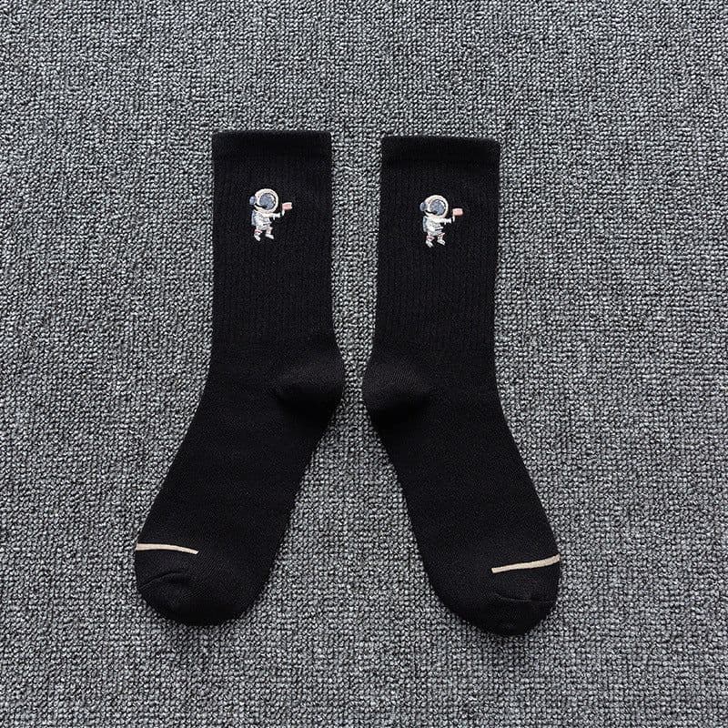 image-Embroidered cotton socks astronaut all-match socks sports socks