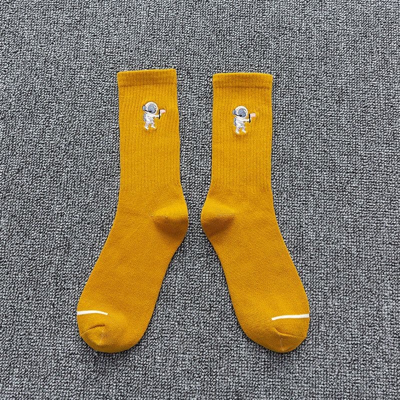 image-Embroidered cotton socks astronaut all-match socks sports socks
