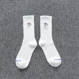 image-Embroidered cotton socks astronaut all-match socks sports socks