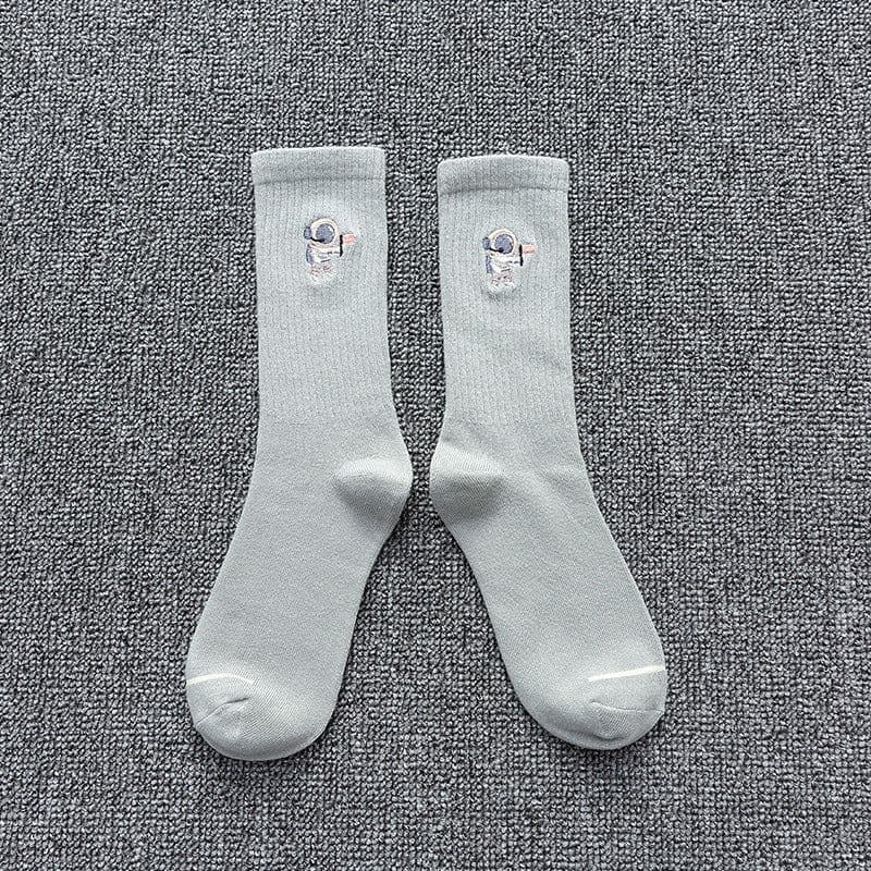 image-Embroidered cotton socks astronaut all-match socks sports socks