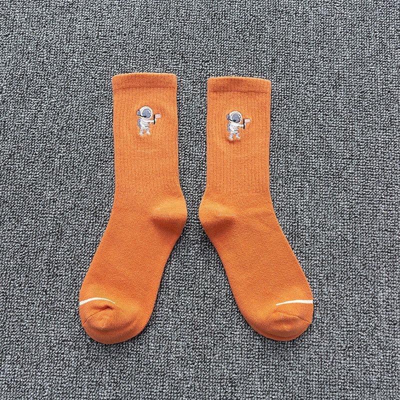 image-Embroidered cotton socks astronaut all-match socks sports socks