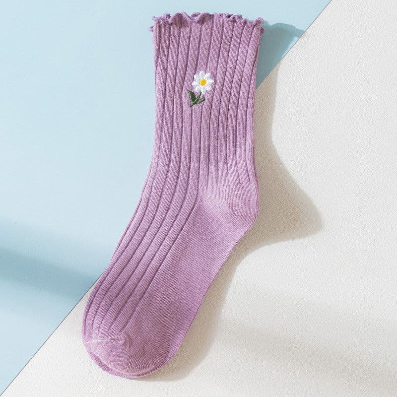 image-Japanese Cute Cotton Daisy Lace Pile Socks