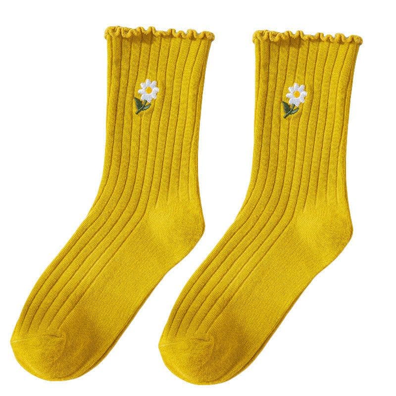 image-Japanese Cute Cotton Daisy Lace Pile Socks