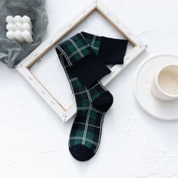 image-Line Plaid Socks Women Calf Knee Socks Korean Version