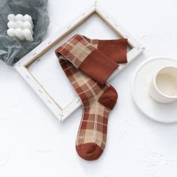image-Line Plaid Socks Women Calf Knee Socks Korean Version