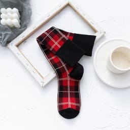 image-Line Plaid Socks Women Calf Knee Socks Korean Version