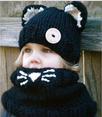 image-Baby Girls Hats Handmade Kids Winter Hats Wrap Bear Scarf Caps