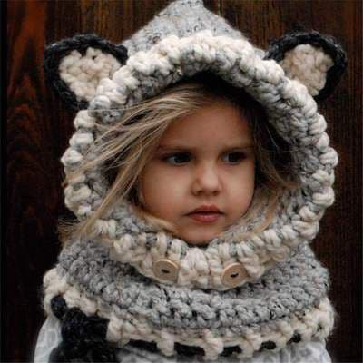 image-Baby Girls Hats Handmade Kids Winter Hats Wrap Bear Scarf Caps