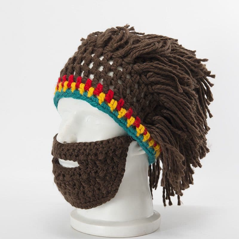 image-Halloween party spoof knit wool hats handmade beard men and women wig hats
