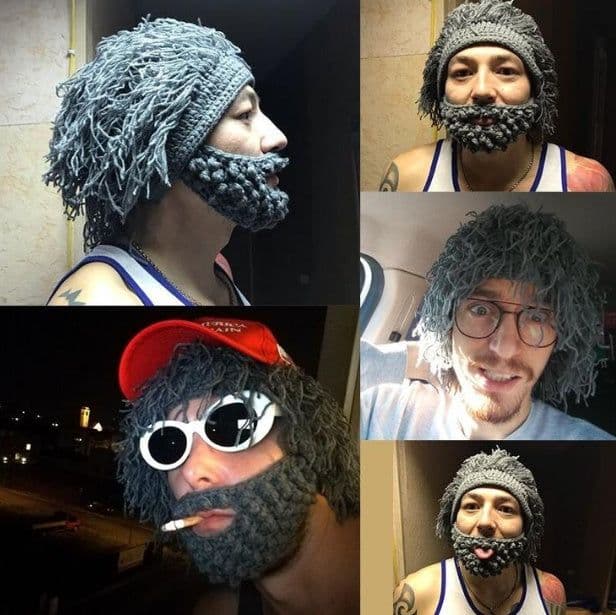 image-Halloween party spoof knit wool hats handmade beard men and women wig hats