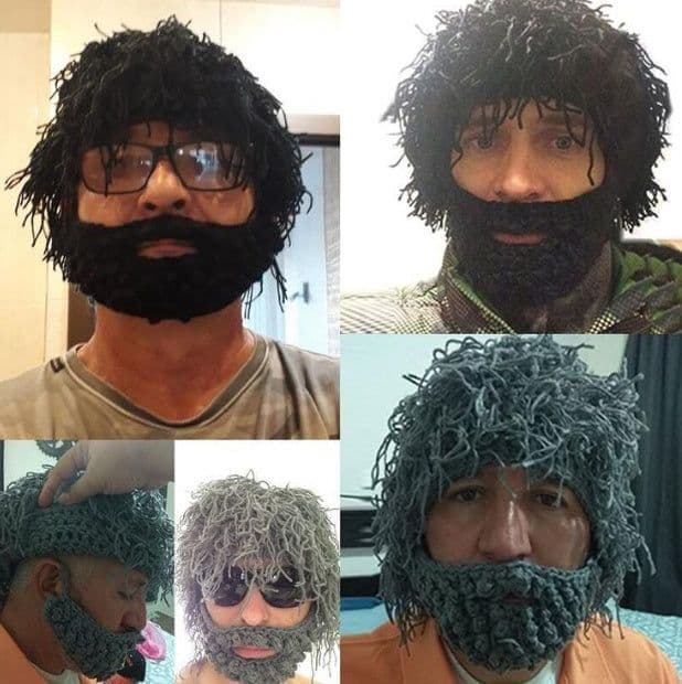 image-Halloween party spoof knit wool hats handmade beard men and women wig hats
