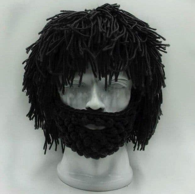 image-Halloween party spoof knit wool hats handmade beard men and women wig hats