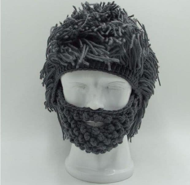 image-Halloween party spoof knit wool hats handmade beard men and women wig hats