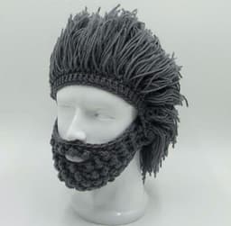 image-Halloween party spoof knit wool hats handmade beard men and women wig hats