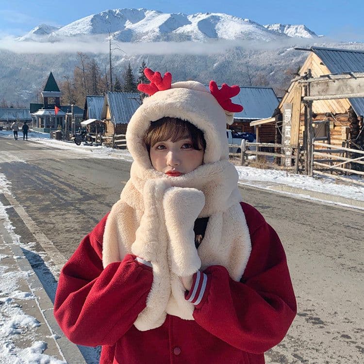 image-Scarf Sets Winter Easy To Match Warm Hat Scarves Gloves Kawaii Female Sets