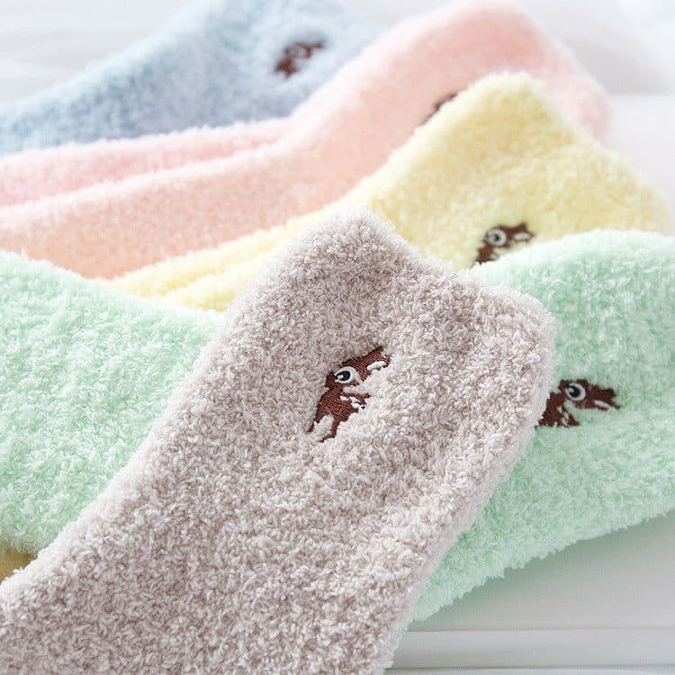 image-Japanese embroidery women's socks deer coral velvet socks plus velvet thickening home socks autumn and winter women's socks kittens warm socks