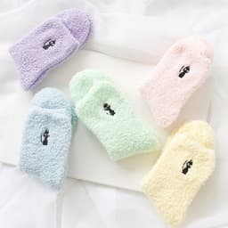 image-Japanese embroidery women's socks deer coral velvet socks plus velvet thickening home socks autumn and winter women's socks kittens warm socks