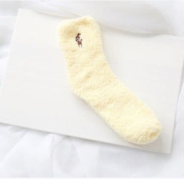 image-Japanese embroidery women's socks deer coral velvet socks plus velvet thickening home socks autumn and winter women's socks kittens warm socks