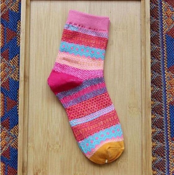 image-Vintage ethnic wind tube female socks horizontal strip double road socks cotton socks socks