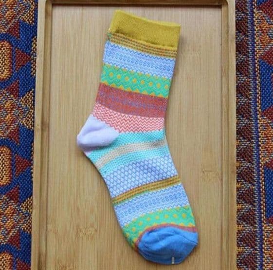 image-Vintage ethnic wind tube female socks horizontal strip double road socks cotton socks socks