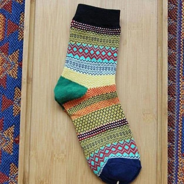 image-Vintage ethnic wind tube female socks horizontal strip double road socks cotton socks socks