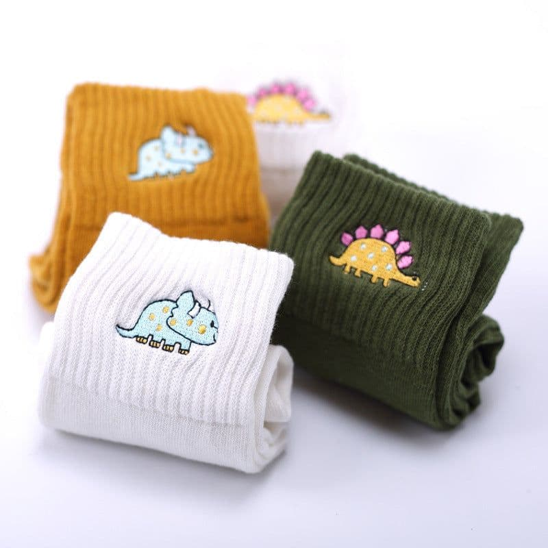image-Cotton embroidered dinosaur ladies tube socks creative personality socks