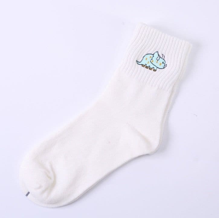 image-Cotton embroidered dinosaur ladies tube socks creative personality socks