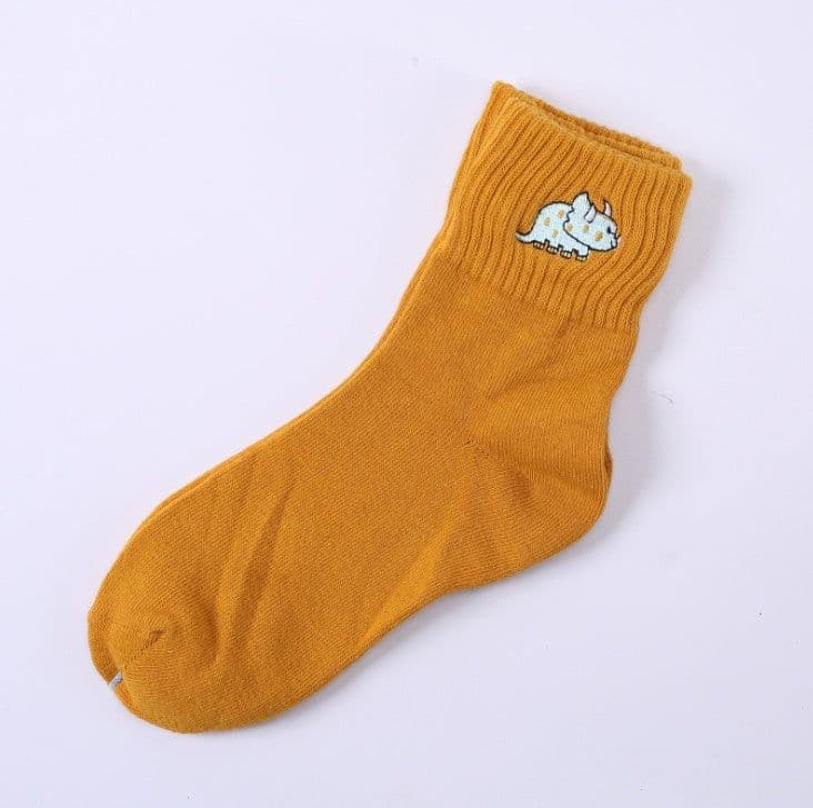 image-Cotton embroidered dinosaur ladies tube socks creative personality socks