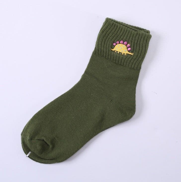 image-Cotton embroidered dinosaur ladies tube socks creative personality socks