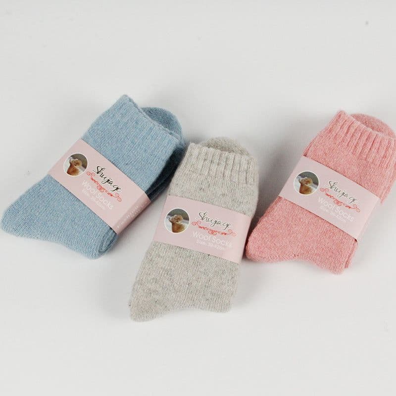 image-Autumn and winter new ladies rabbit wool socks women's tube socks Terry thick socks warm solid color pull socks