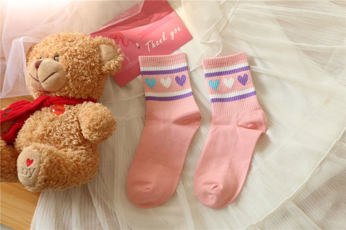 image-Lovely jacquard cotton socks heart tube socks breathable