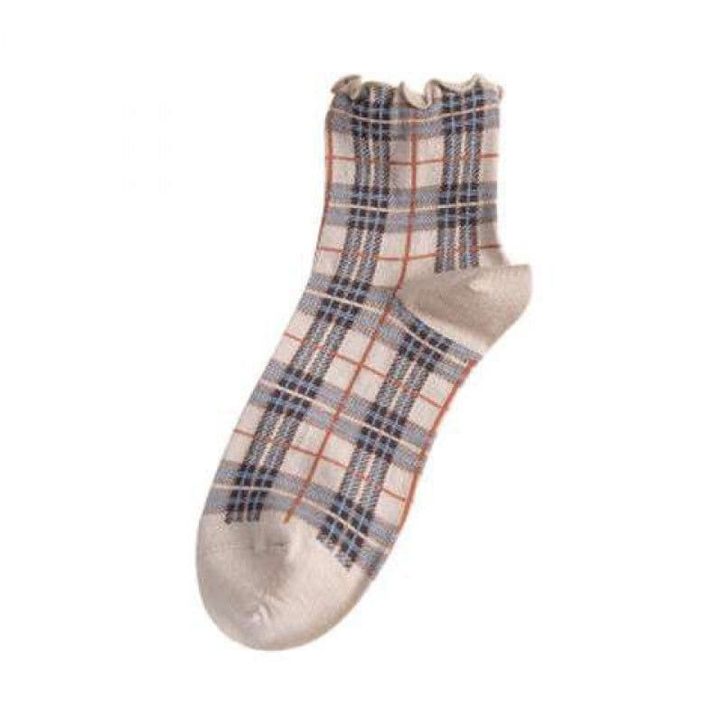 image-Lace socks women's tube check socks
