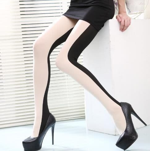 image-Ladies two-tone stitching pantyhose
