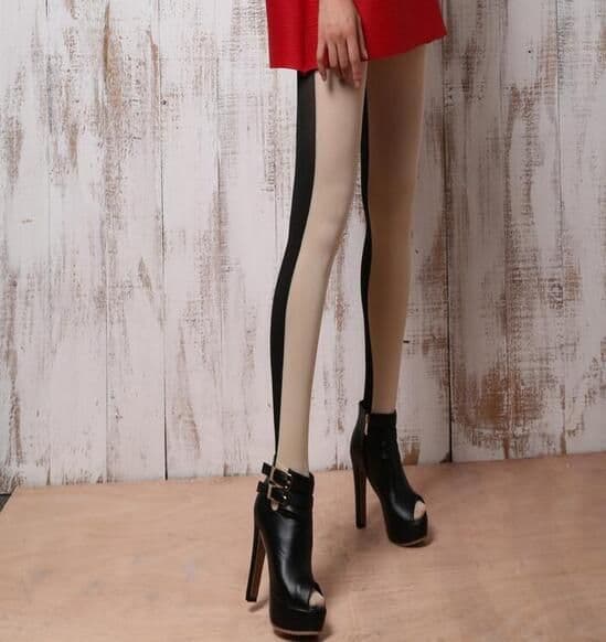 image-Ladies two-tone stitching pantyhose