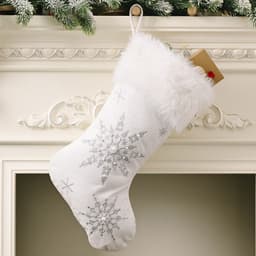 image-Flannel Pearl Snowflake Christmas Stocking White