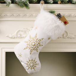 image-Flannel Pearl Snowflake Christmas Stocking White