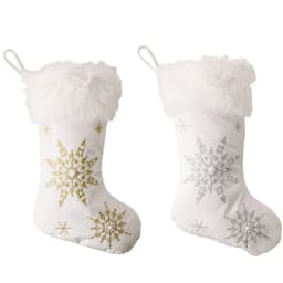 image-Flannel Pearl Snowflake Christmas Stocking White