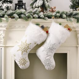 image-Flannel Pearl Snowflake Christmas Stocking White