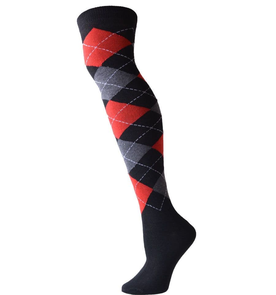 image-Style diamond plaid over the knee stockings
