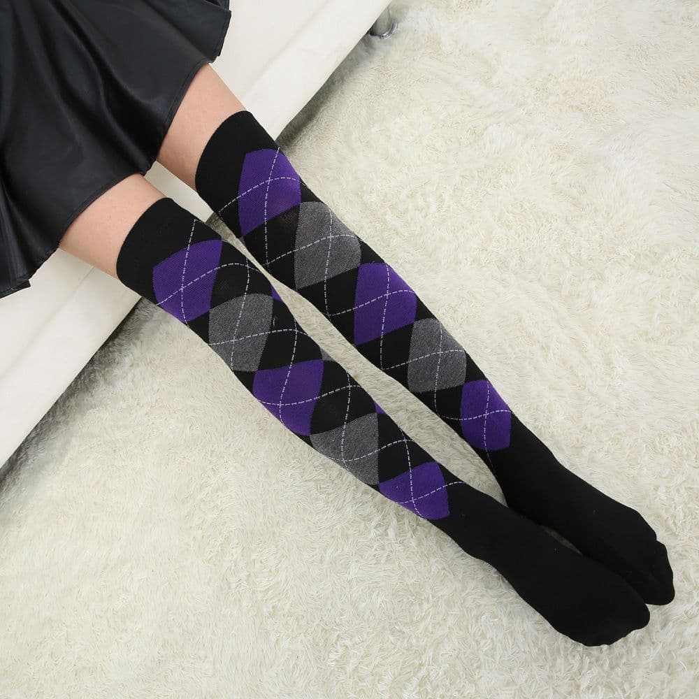image-Style diamond plaid over the knee stockings