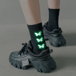 image-Black socks women luminous butterfly tube socks
