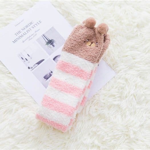 image-Long tube striped female socks coral velvet socks