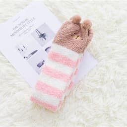 image-Long tube striped female socks coral velvet socks