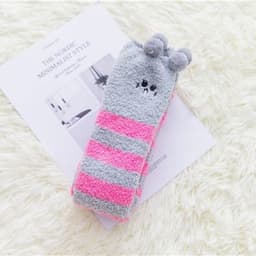 image-Long tube striped female socks coral velvet socks