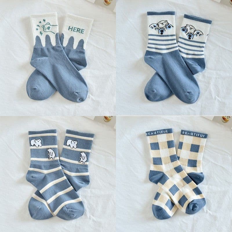 image-Cute Japanese Cartoon Blue Striped Stockings