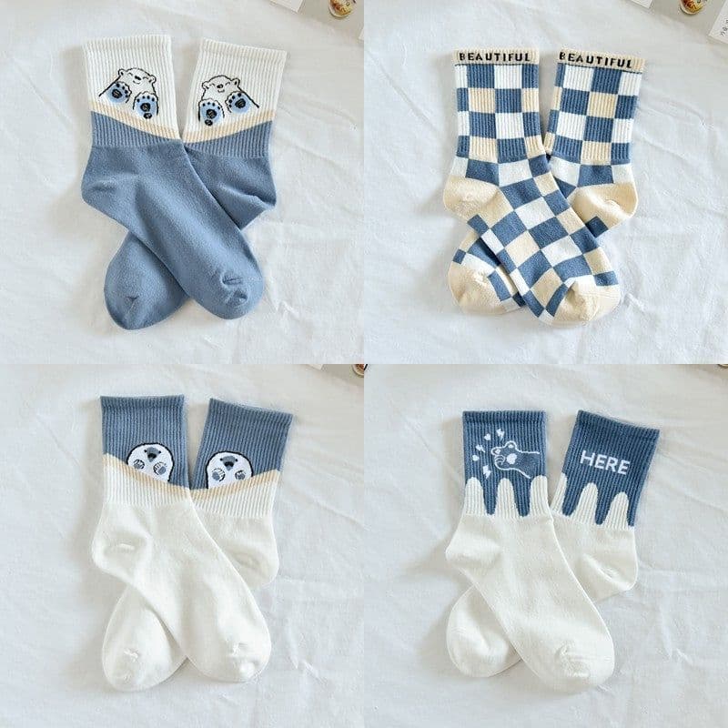 image-Cute Japanese Cartoon Blue Striped Stockings