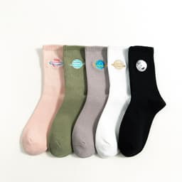 image-Cotton Women's Tube Socks Cute Cartoon Embroidery Cotton Socks